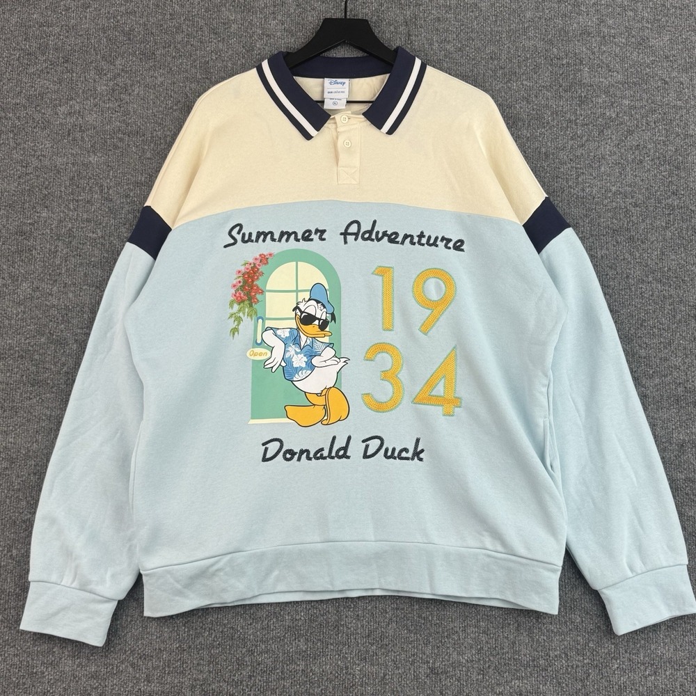 Our Universe Sweatshirt Womens XL Blue Disney Donald Duck 1934 Colorblock Polo
